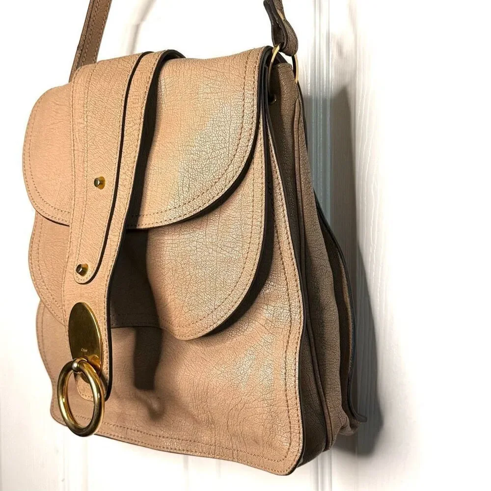 Chloé Kathleen Flap Shoulder Bag Top Handle Chloe Tan Leather Gold Ring Hardware